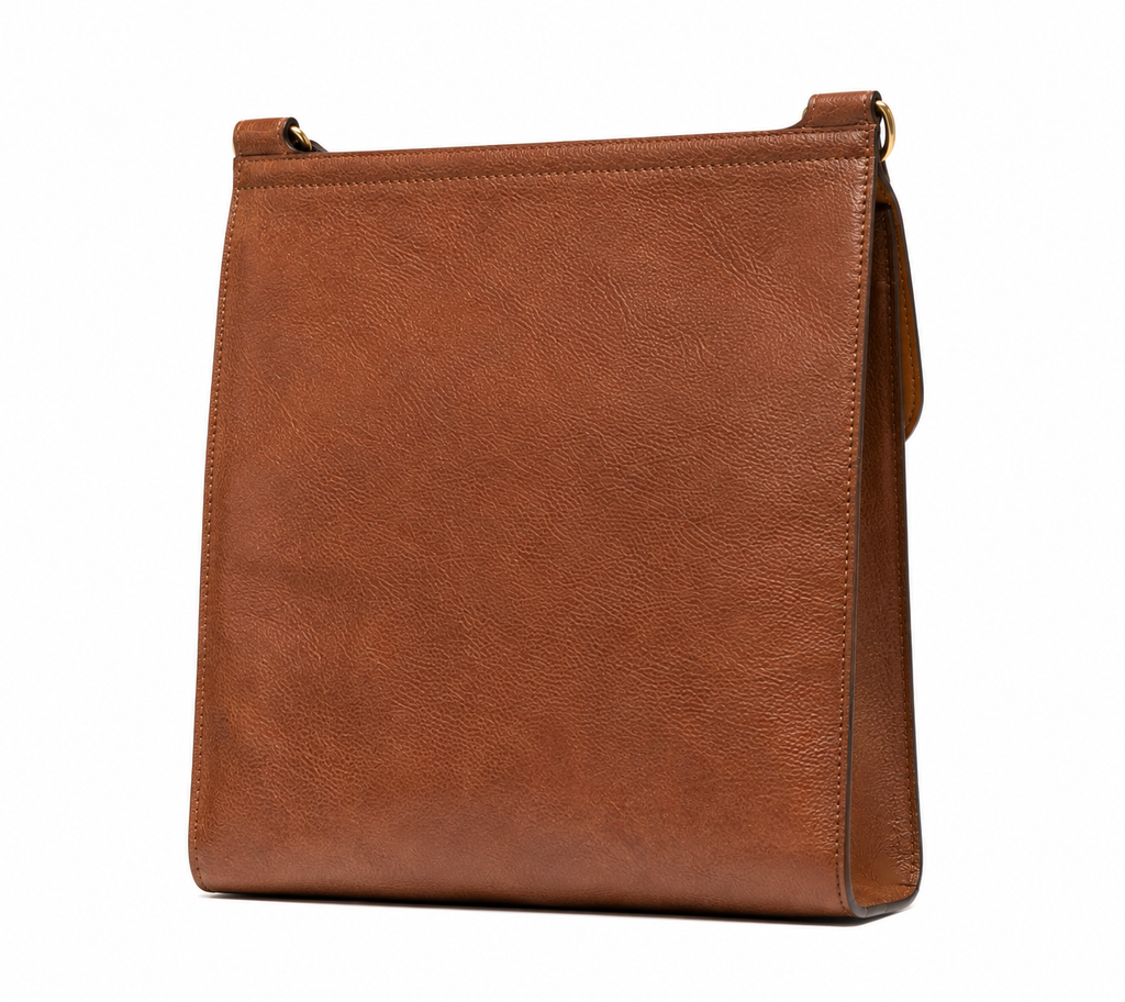 Bolsa bandolera de piel miel AMZZUL vista posterior