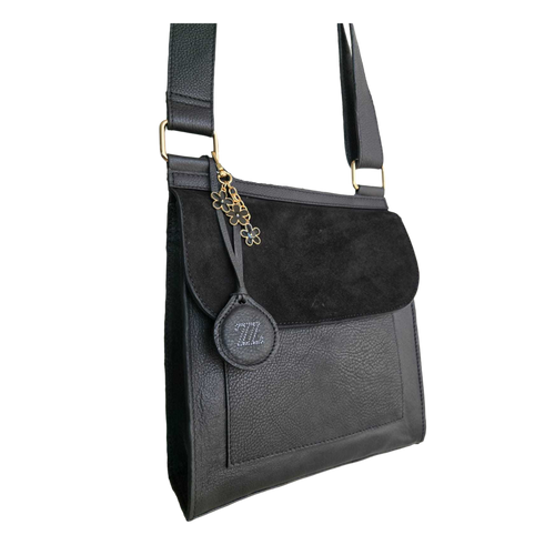Bolsa bandolera de piel negra AMZZUL vista frontal
