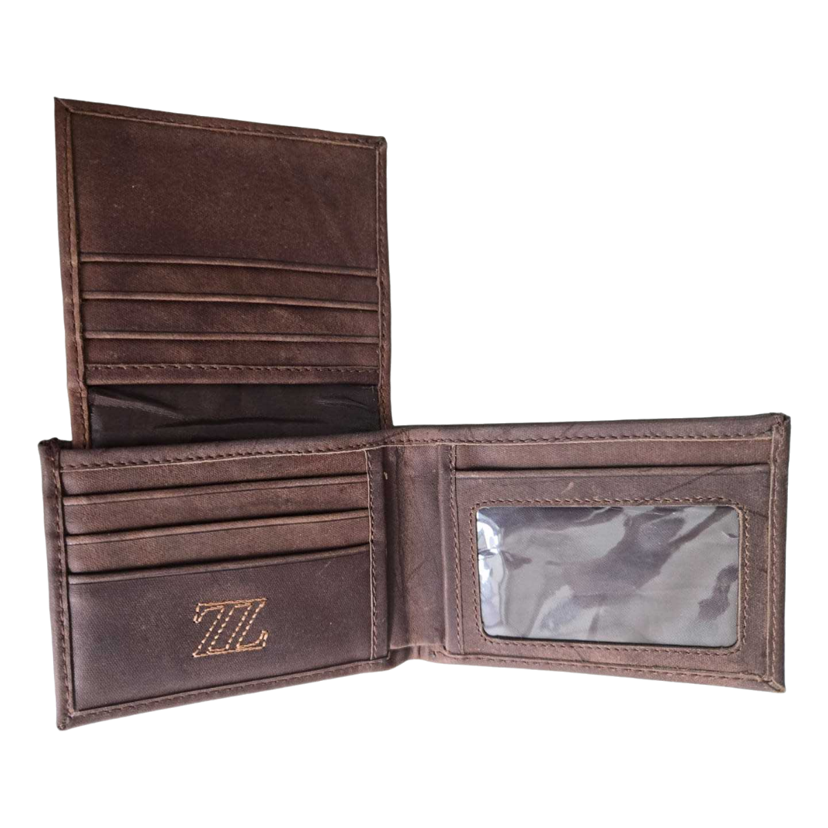 Interior de cartera de piel café para caballero AMZZUL