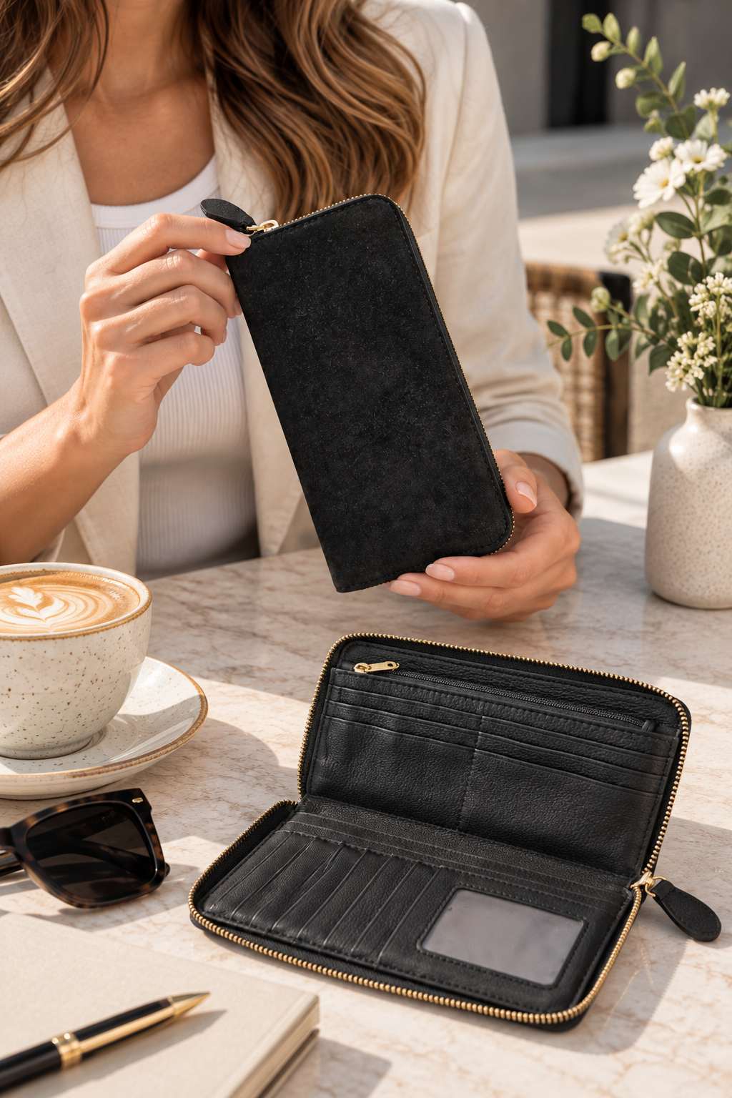 Cartera de Piel Negra para Dama