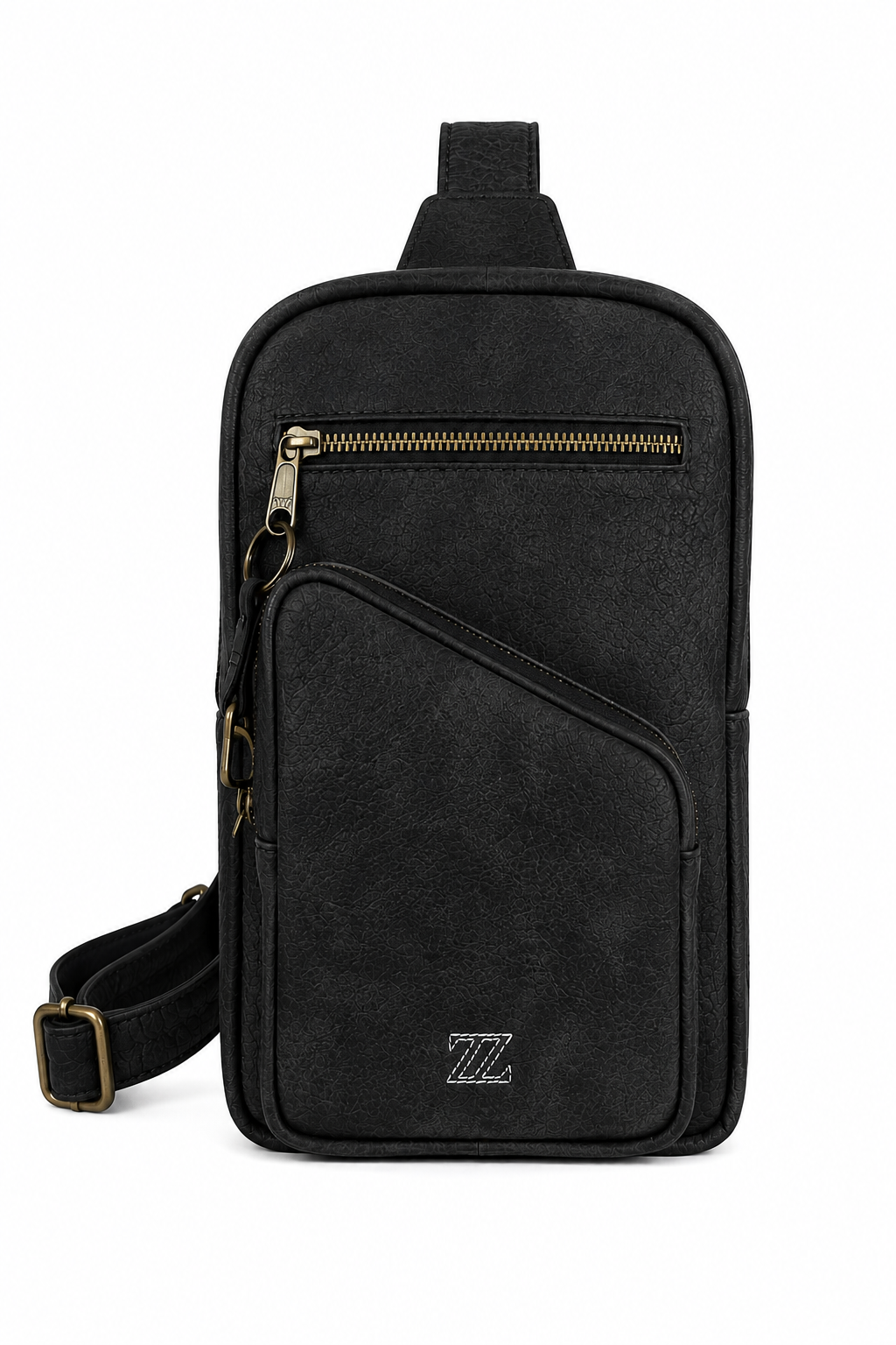 Bolsa crossbody de piel negra AMZZUL en vista lifestyle