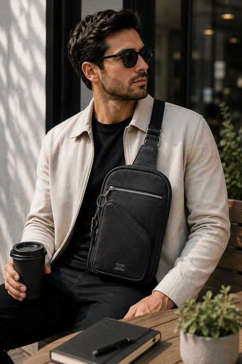 Bolsa crossbody de piel negra AMZZUL vista principal