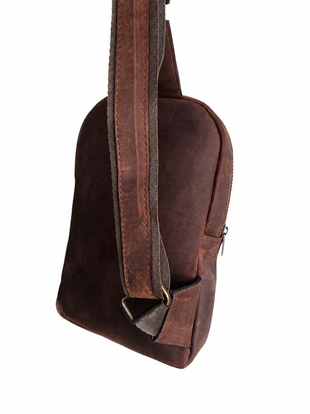 Bolsa crossbody de piel café AMZZUL vista posterior