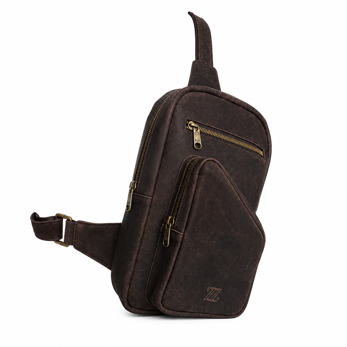 Bolsa crossbody de piel café AMZZUL en vista lifestyle