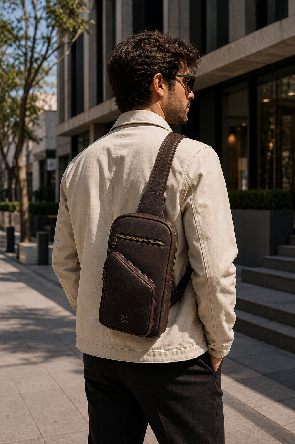 Bolsa crossbody de piel café AMZZUL vista principal