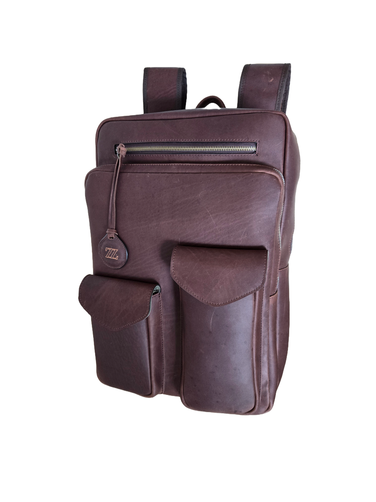 Mochila de piel café AMZZUL vista frontal
