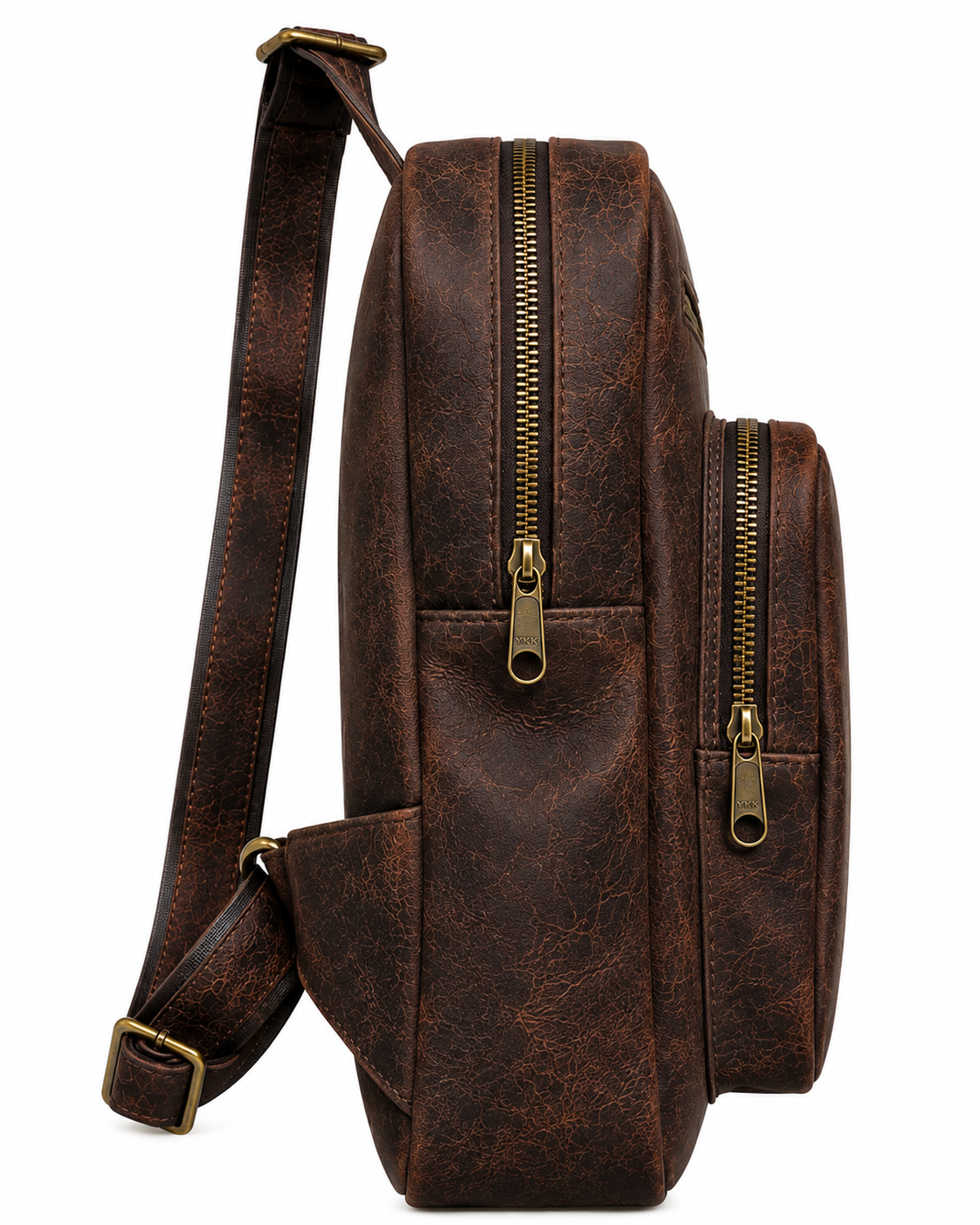 Bolsa crossbody de piel café AMZZUL vista lateral