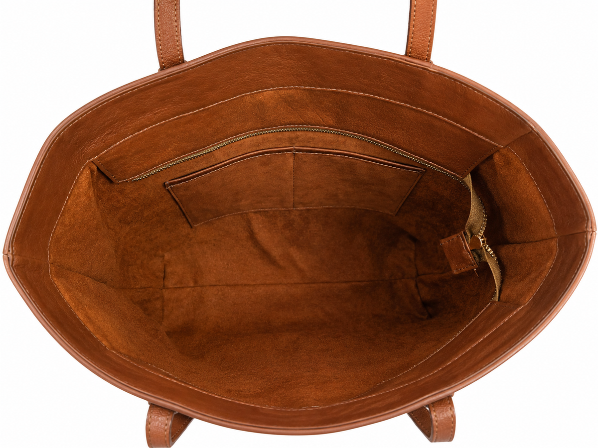 Interior de bolsa tote de piel miel AMZZUL
